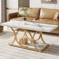New Tribesigns Rectangle Coffee Table, 47.24" Center Table with Faux Marble Top