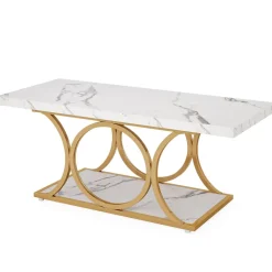 New Tribesigns Rectangle Coffee Table, 47.24" Center Table with Faux Marble Top