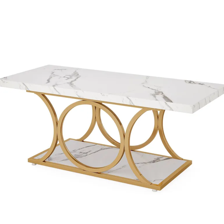 New Tribesigns Rectangle Coffee Table, 47.24" Center Table with Faux Marble Top