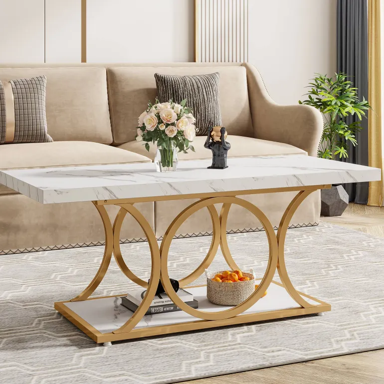 New Tribesigns Rectangle Coffee Table, 47.24" Center Table with Faux Marble Top