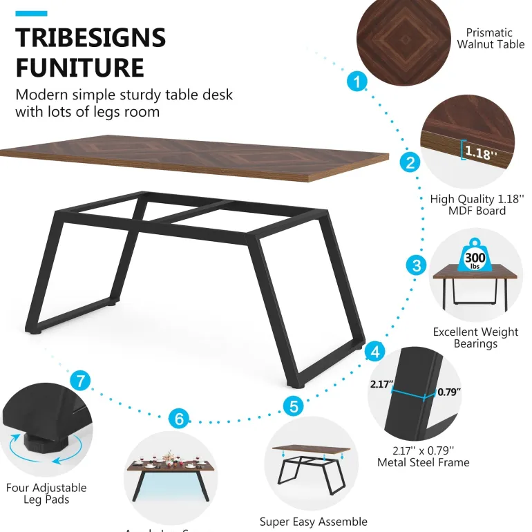 Best Tribesigns Rectangle Dining Table, 63" Farmhouse Kitchen Dinner Table for 6