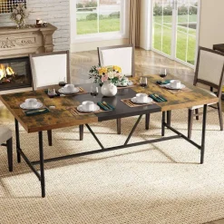 Cheap Tribesigns Rectangle Dining Table, Industrial Breakfast Dinner Table for 6 - 8 people