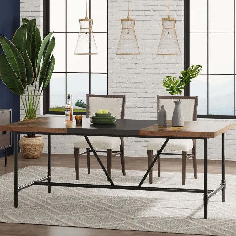 Cheap Tribesigns Rectangle Dining Table, Industrial Breakfast Dinner Table for 6 - 8 people