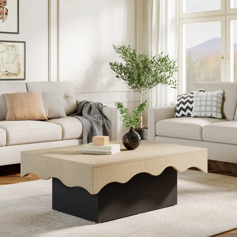 Hot Tribesigns Rectangular Coffee Table, Farmhouse Center Table Cocktail Table