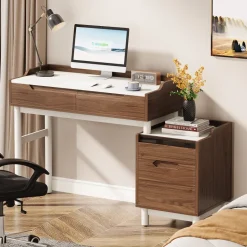 Cheap Tribesigns Reversible Computer Desk, Home Office Desk With File Drawer Cabinet