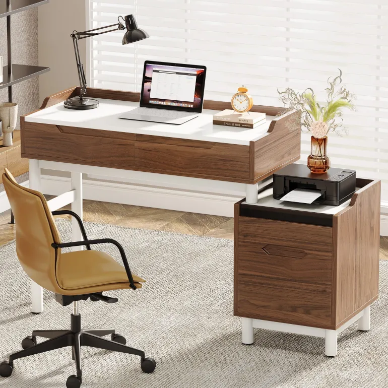 Cheap Tribesigns Reversible Computer Desk, Home Office Desk With File Drawer Cabinet