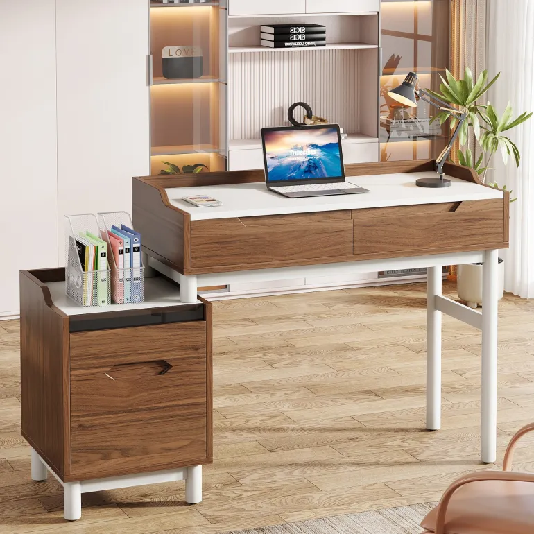 Cheap Tribesigns Reversible Computer Desk, Home Office Desk With File Drawer Cabinet