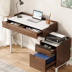 Cheap Tribesigns Reversible Computer Desk, Home Office Desk With File Drawer Cabinet