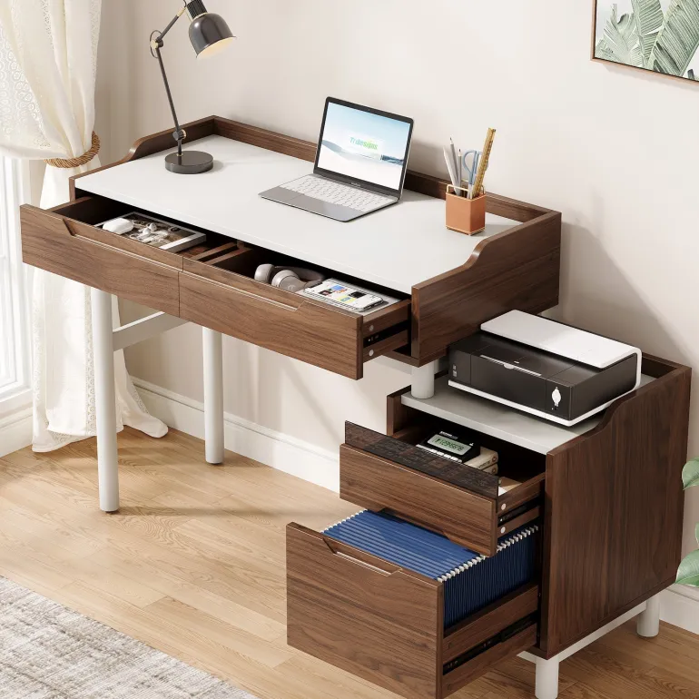 Cheap Tribesigns Reversible Computer Desk, Home Office Desk With File Drawer Cabinet