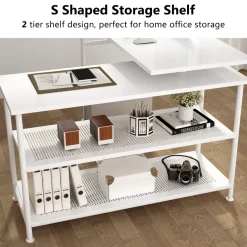Fashion Tribesigns Rotating Desk, Modern L-Shaped Desk with Storage Shelves
