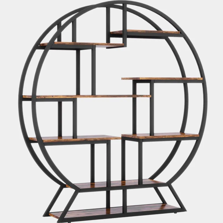 Cheap Tribesigns Round Bookshelf, 63 Inch Etagere Bookcase with Staggered Shelves
