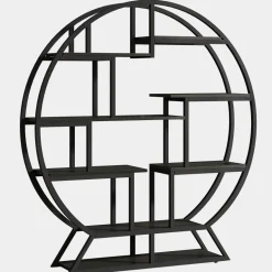 Cheap Tribesigns Round Bookshelf, 63 Inch Etagere Bookcase with Staggered Shelves