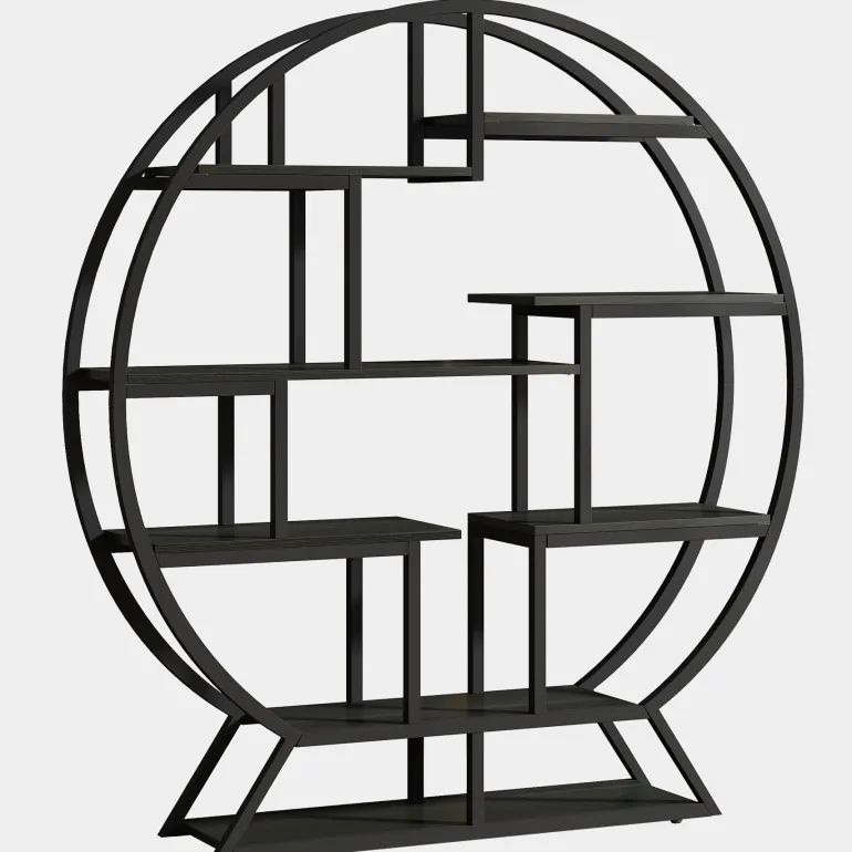 Cheap Tribesigns Round Bookshelf, 63 Inch Etagere Bookcase with Staggered Shelves