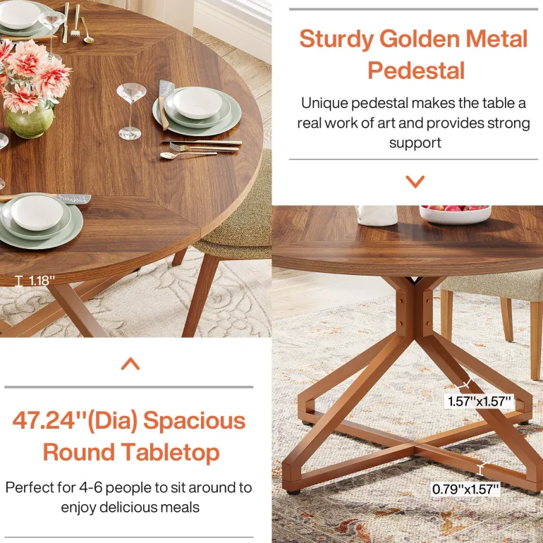 Clearance Tribesigns Round Dining Table, 47" Circle Kitchen Table for 4-6 People