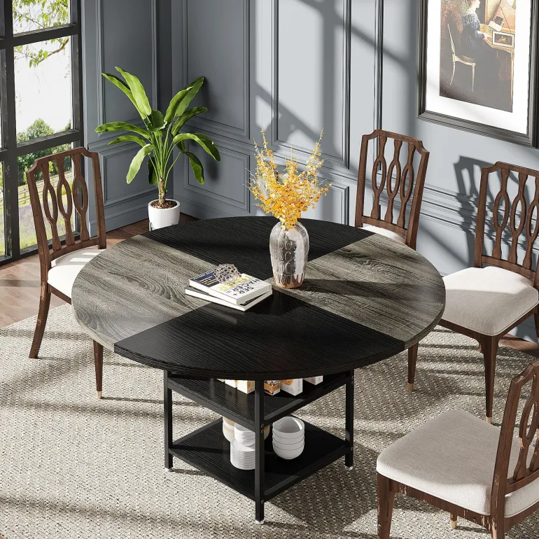Best Tribesigns Round Dining Table, 47" Kitchen Dinner Table with Storage Shelf