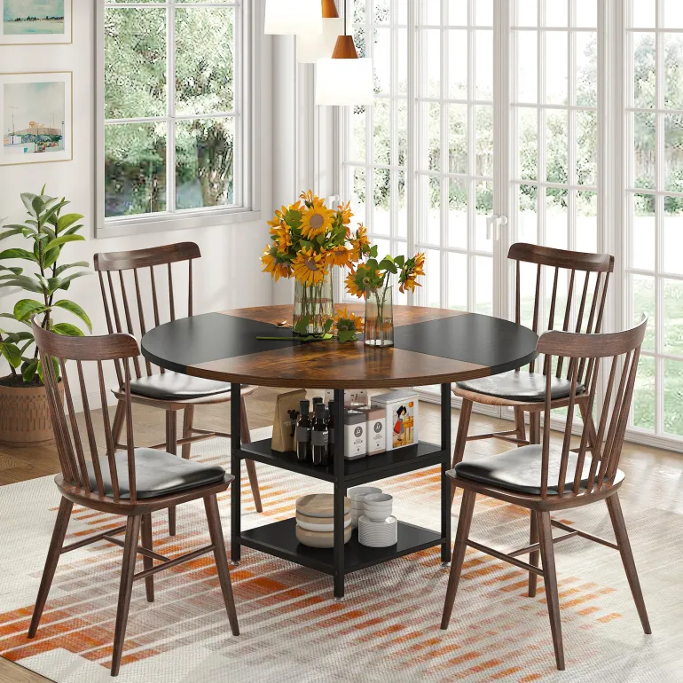 Best Tribesigns Round Dining Table, 47" Kitchen Dinner Table with Storage Shelf