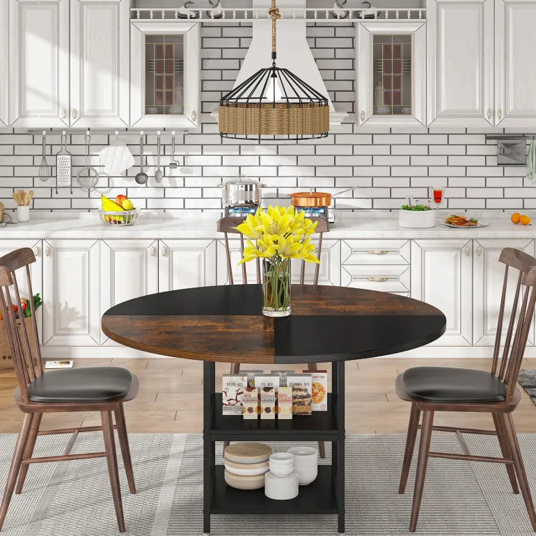 Best Tribesigns Round Dining Table, 47" Kitchen Dinner Table with Storage Shelf