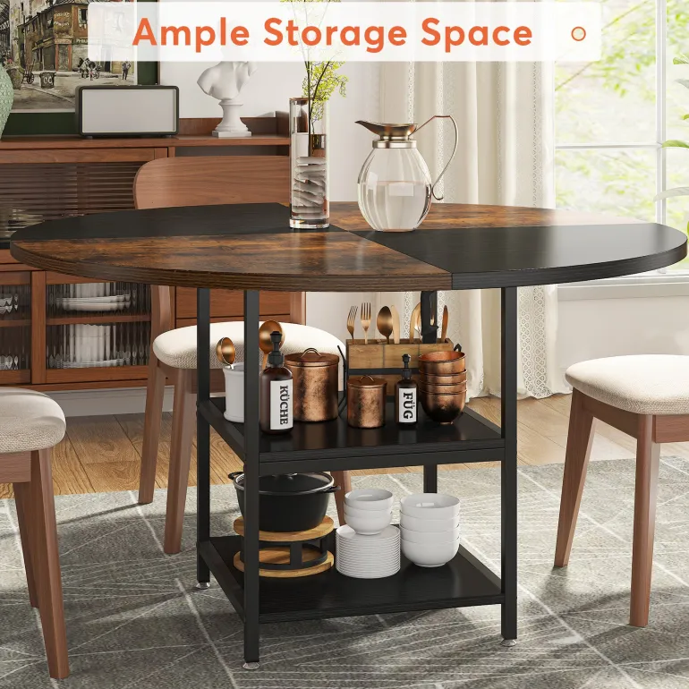 Best Tribesigns Round Dining Table, 47" Kitchen Dinner Table with Storage Shelf