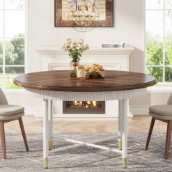 Hot Tribesigns Round Dining Table, 47" Kitchen Table with Solid Metal Frame for 4 - 6 Person