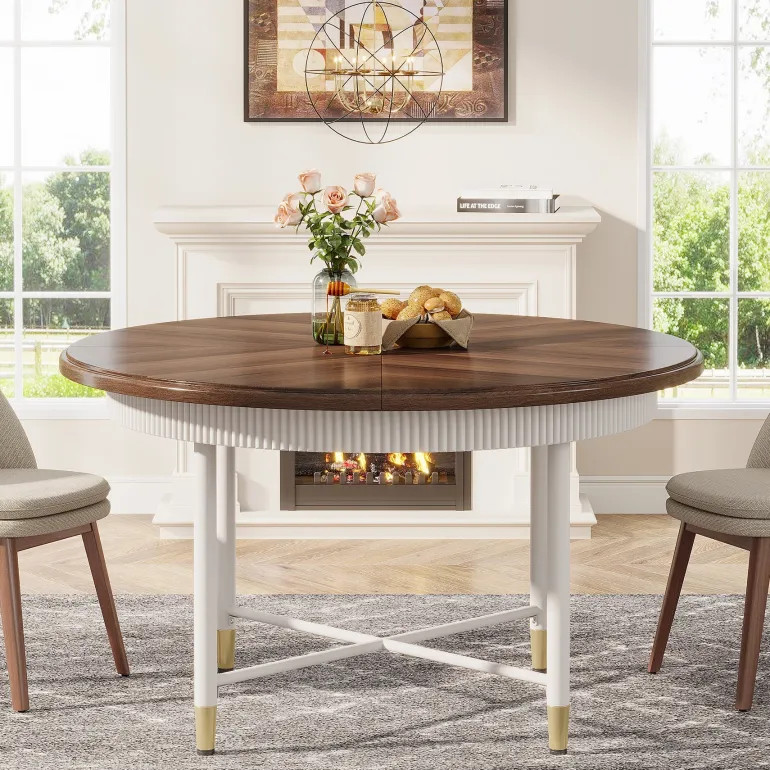 Hot Tribesigns Round Dining Table, 47" Kitchen Table with Solid Metal Frame for 4 - 6 Person