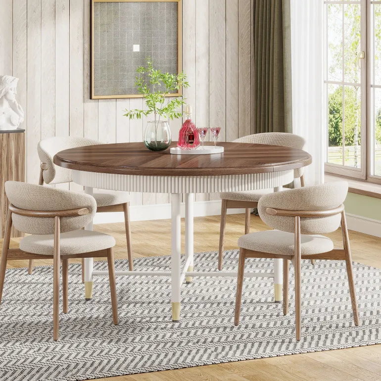 Hot Tribesigns Round Dining Table, 47" Kitchen Table with Solid Metal Frame for 4 - 6 Person