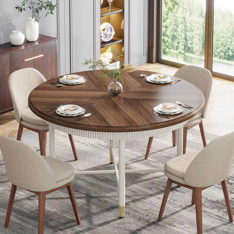 Hot Tribesigns Round Dining Table, 47" Kitchen Table with Solid Metal Frame for 4 - 6 Person