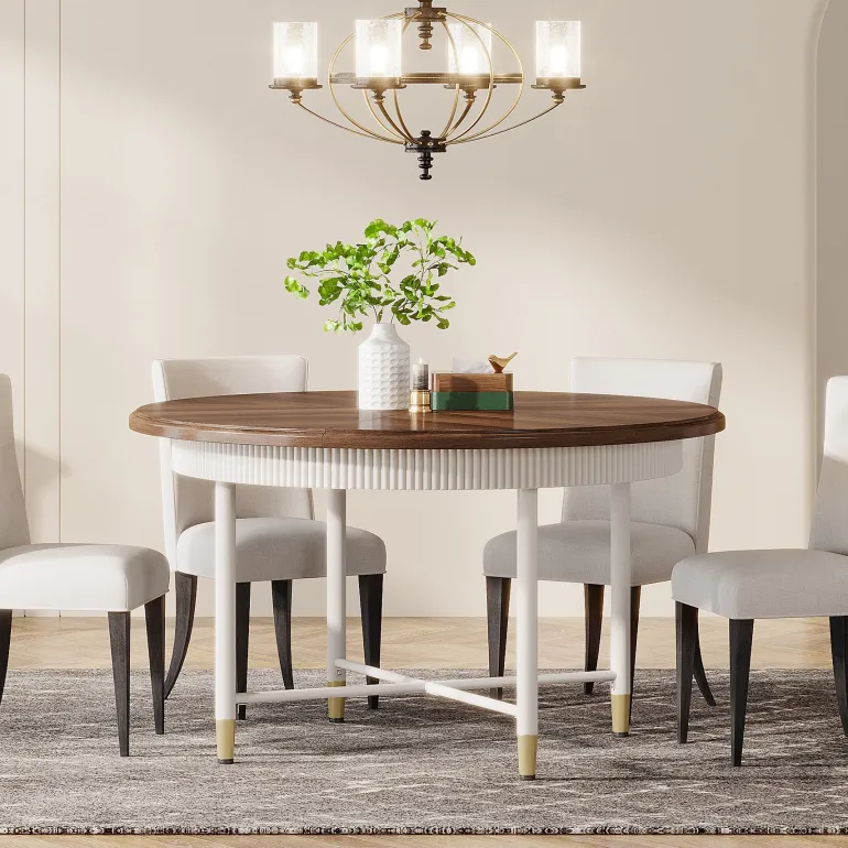 Hot Tribesigns Round Dining Table, 47" Kitchen Table with Solid Metal Frame for 4 - 6 Person