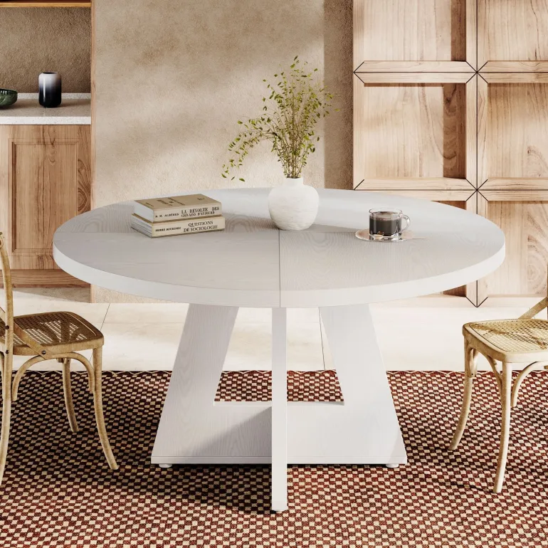 Outlet Tribesigns Round Dining Table for 4, 47" Wood Kitchen Table Farmhouse Dinner Table