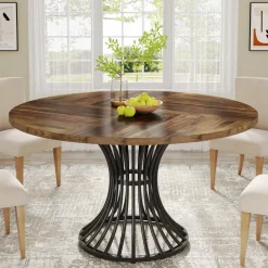 Cheap Tribesigns Round Dining Table for 4-6, 47" Farmhouse Circle Kitchen Table