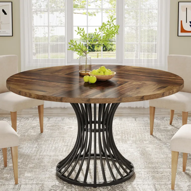 Cheap Tribesigns Round Dining Table for 4-6, 47" Farmhouse Circle Kitchen Table