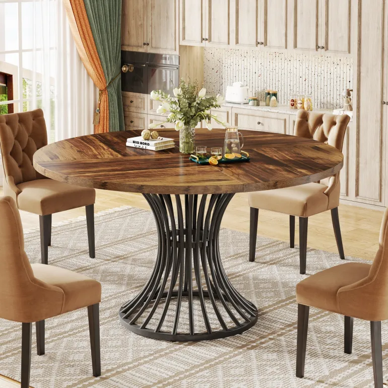 Cheap Tribesigns Round Dining Table for 4-6, 47" Farmhouse Circle Kitchen Table