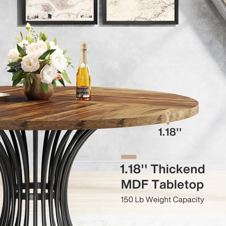 Cheap Tribesigns Round Dining Table for 4-6, 47" Farmhouse Circle Kitchen Table