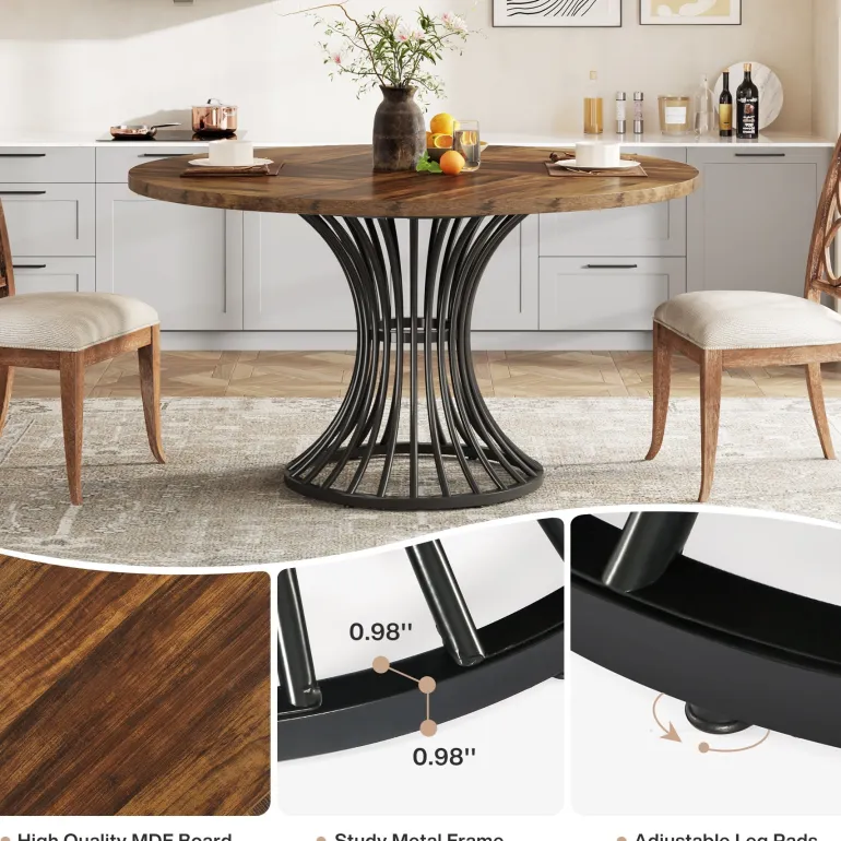 Cheap Tribesigns Round Dining Table for 4-6, 47" Farmhouse Circle Kitchen Table