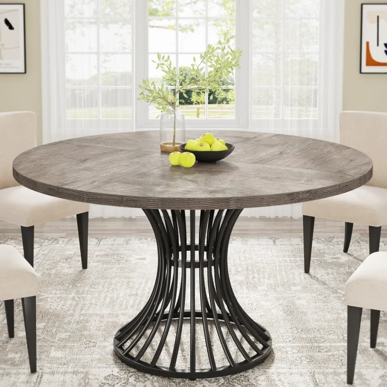 Cheap Tribesigns Round Dining Table for 4-6, 47" Farmhouse Circle Kitchen Table