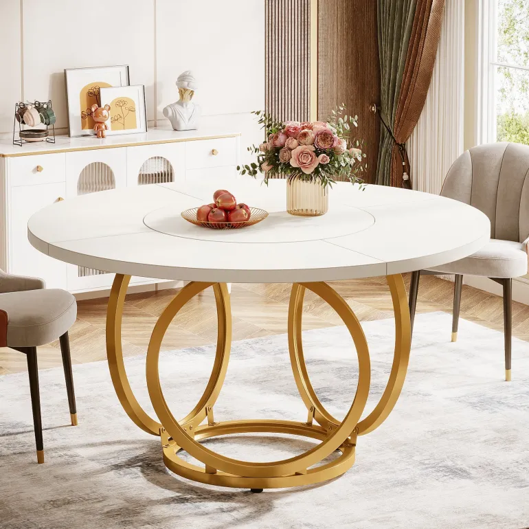Best Sale Tribesigns Round Dining Table for 4, Modern 47" Kitchen Table with Metal Base