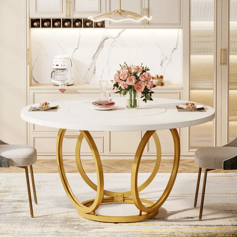 Best Sale Tribesigns Round Dining Table for 4, Modern 47" Kitchen Table with Metal Base