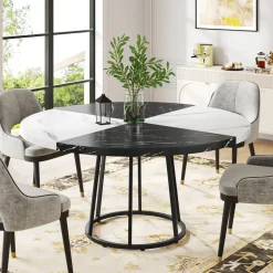 Sale Tribesigns Round Dining Table for 4 People, 47" Kitchen Table with Circle Metal Base