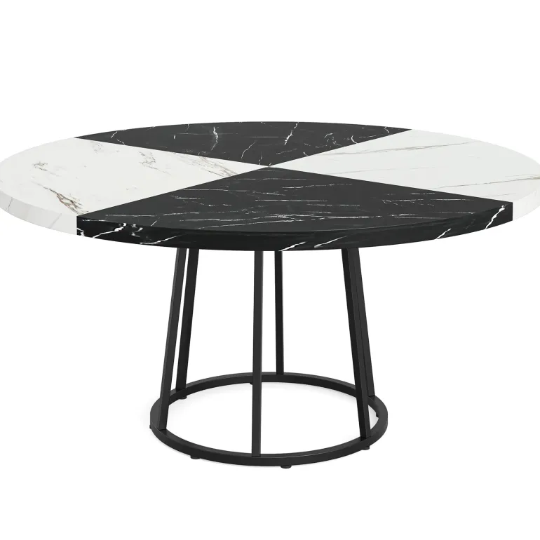 Sale Tribesigns Round Dining Table for 4 People, 47" Kitchen Table with Circle Metal Base