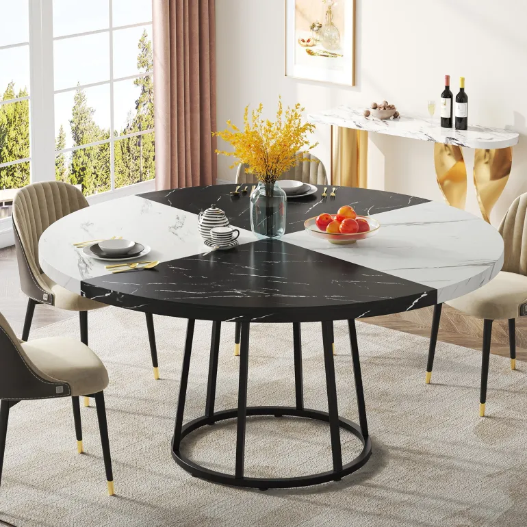 Sale Tribesigns Round Dining Table for 4 People, 47" Kitchen Table with Circle Metal Base