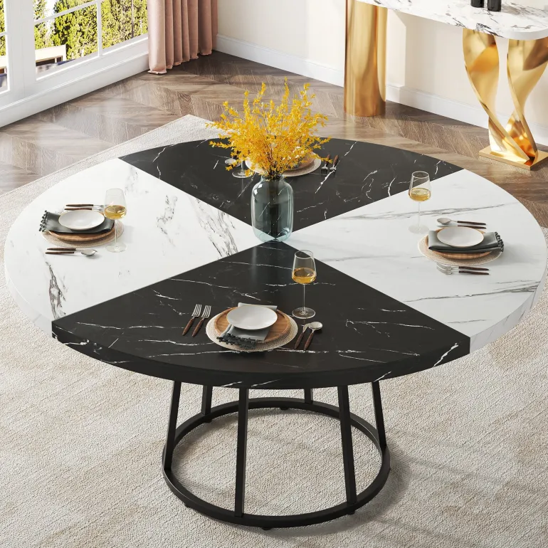Sale Tribesigns Round Dining Table for 4 People, 47" Kitchen Table with Circle Metal Base