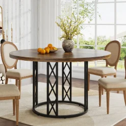 Shop Tribesigns Round Dining Table for 4 People, 47" Kitchen Table with Metal Base