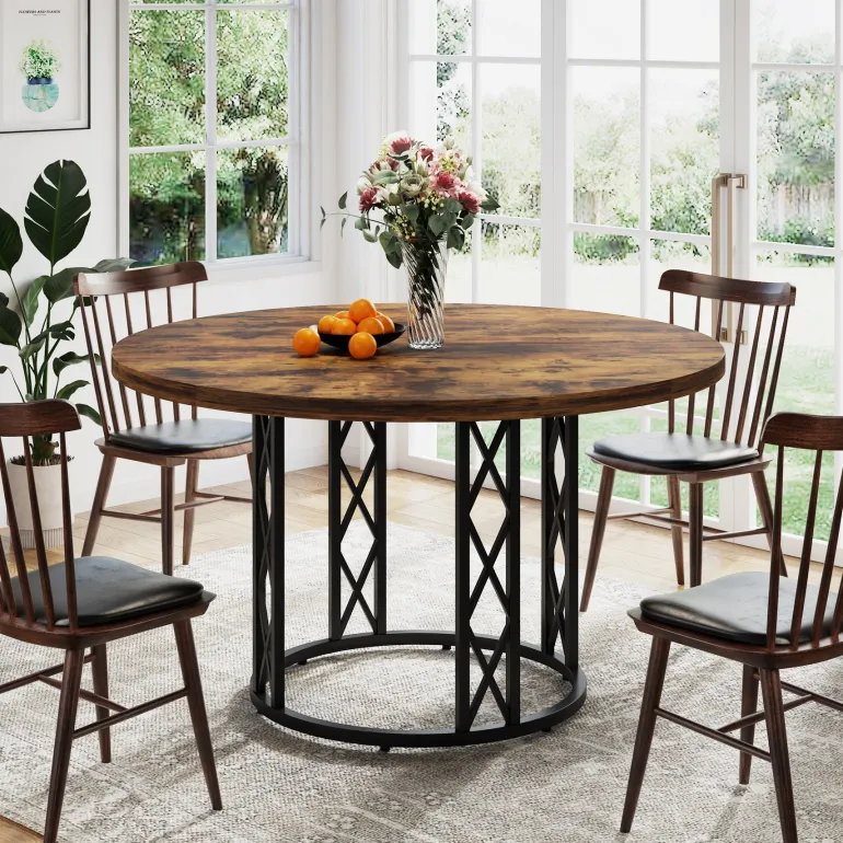Shop Tribesigns Round Dining Table for 4 People, 47" Kitchen Table with Metal Base