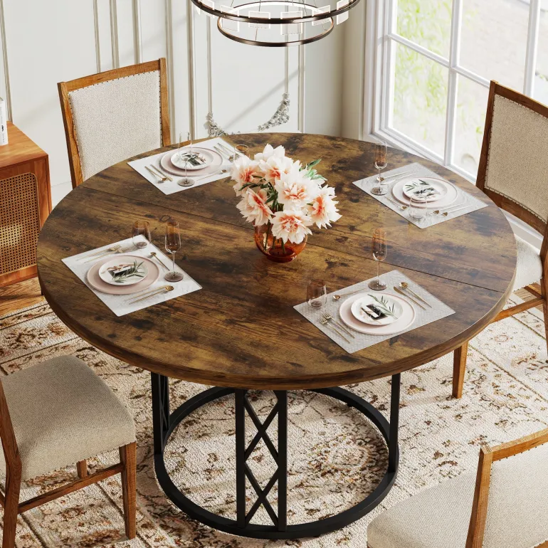 Shop Tribesigns Round Dining Table for 4 People, 47" Kitchen Table with Metal Base
