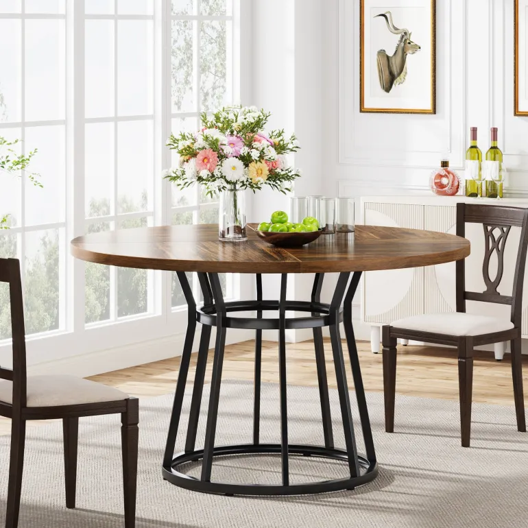 Sale Tribesigns Round Dining Table for 4 People, 47.2" Kitchen Dinner Table with Metal Base
