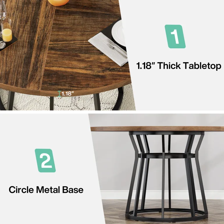 Sale Tribesigns Round Dining Table for 4 People, 47.2" Kitchen Dinner Table with Metal Base