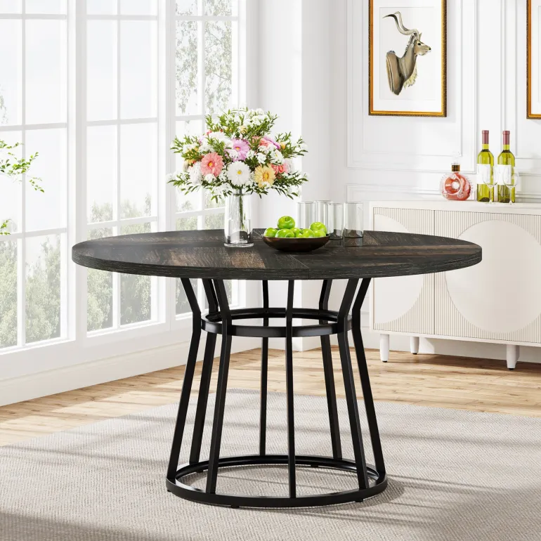 Sale Tribesigns Round Dining Table for 4 People, 47.2" Kitchen Dinner Table with Metal Base