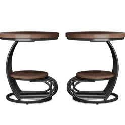 Fashion Tribesigns Round End Table, 2 Tiers Faux Marble Side Table with Storage Shelf