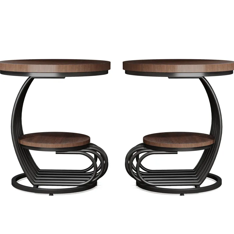 Fashion Tribesigns Round End Table, 2 Tiers Faux Marble Side Table with Storage Shelf