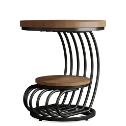 Fashion Tribesigns Round End Table, 2 Tiers Faux Marble Side Table with Storage Shelf