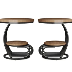 Fashion Tribesigns Round End Table, 2 Tiers Faux Marble Side Table with Storage Shelf